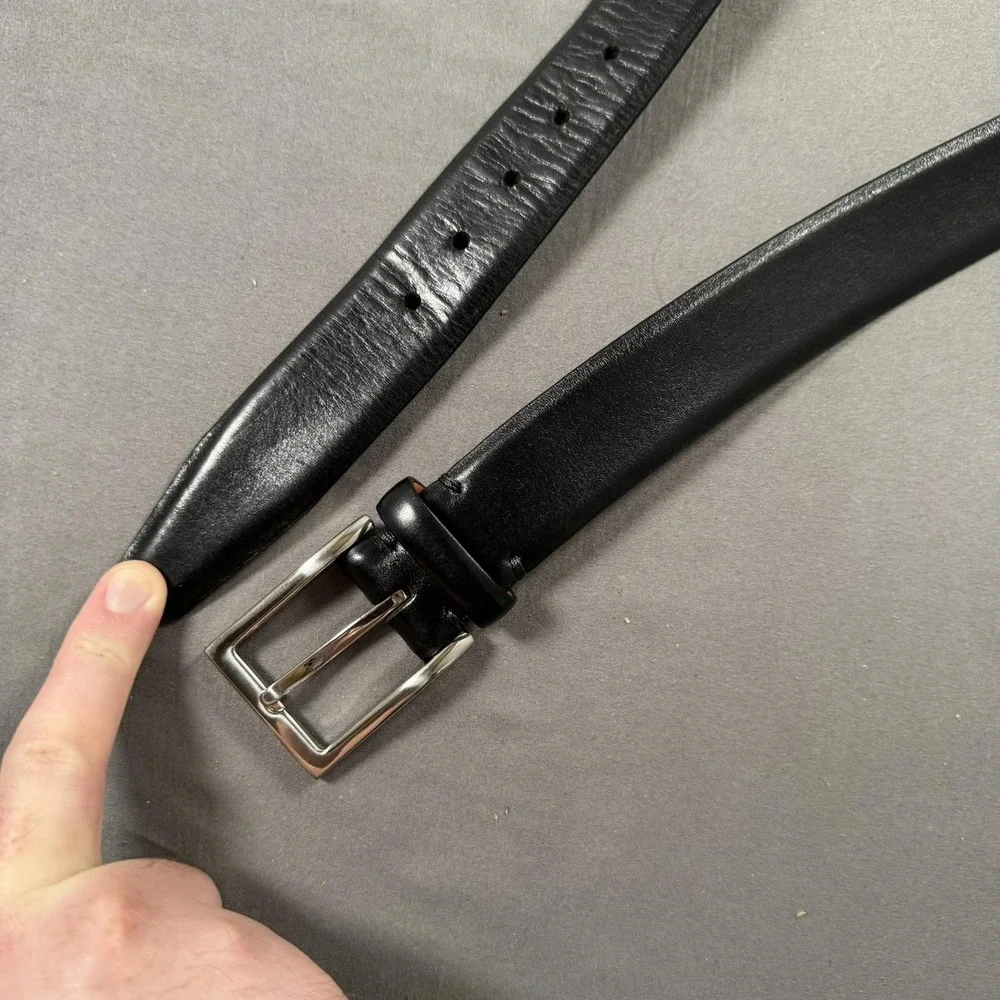 Marchesi di Como Belt Mens‎ 44 Black Genuine Leather Dress Silver Buckle 110cm
